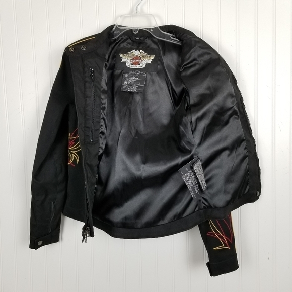 Harley Davidson Motorcycle Jacket Full Zip Black Embroidered Fire Red Gold Women - Picture 2 of 16
